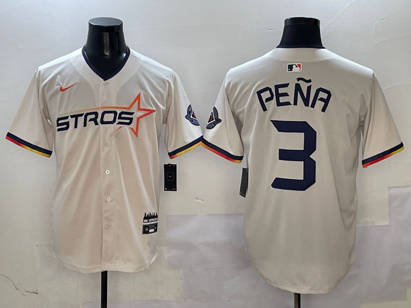 Men Houston Astros #3 Pena Cream Three generations Joint Name 2025 Nike MLB Jersey style 4119